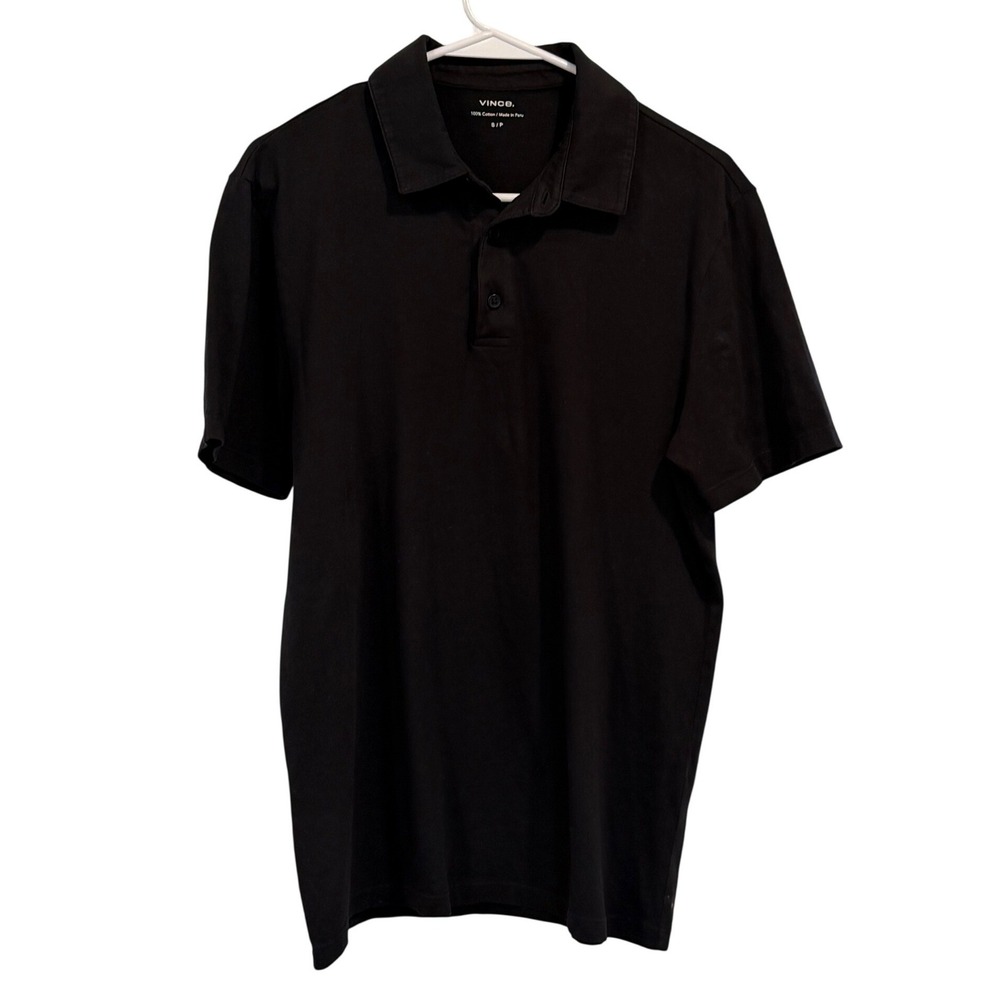 Vince Mens Black 100% Cotton Short Sleeve Polo Shirt Small Made in Peru Preppy
